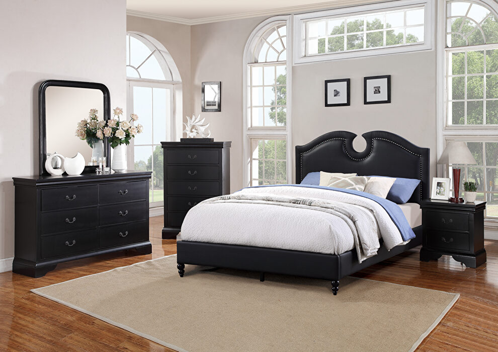 Black faux leather full size bed by Poundex