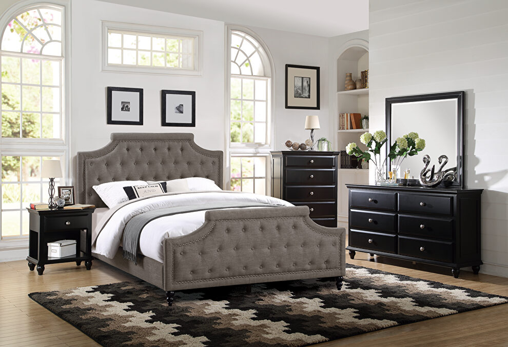 Brown polyfiber fabric upholstery queen bed by Poundex