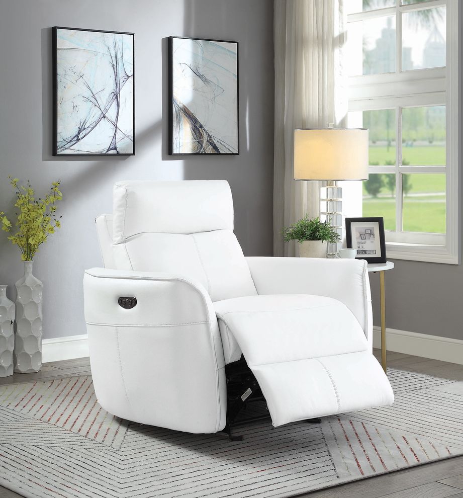Power white bonded leather recliner chair by Coaster