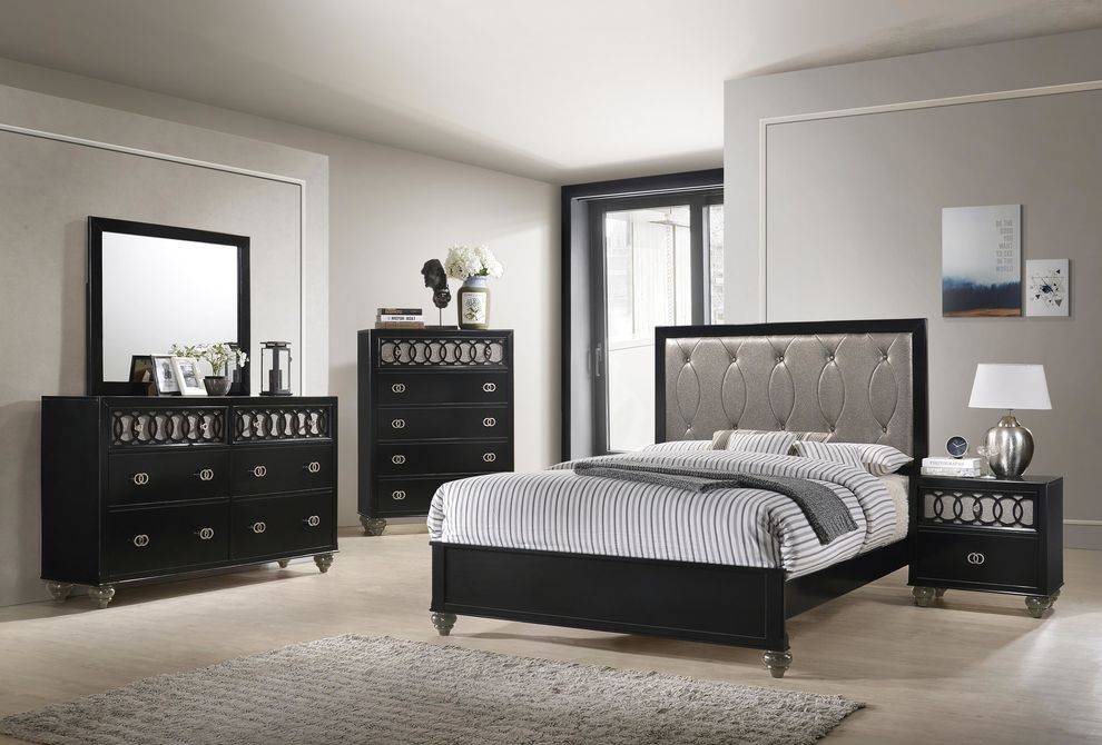 Glam style gray finish slat king size bed by Poundex