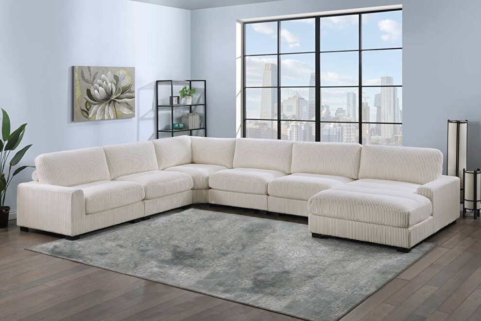 Wide-welt beige corduroy fabric modular sectional sofa by Poundex