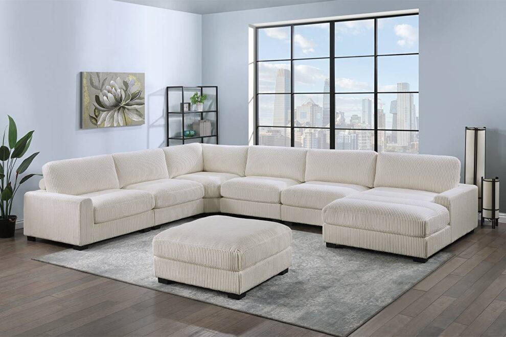 Wide-welt beige corduroy fabric modular sectional sofa by Poundex
