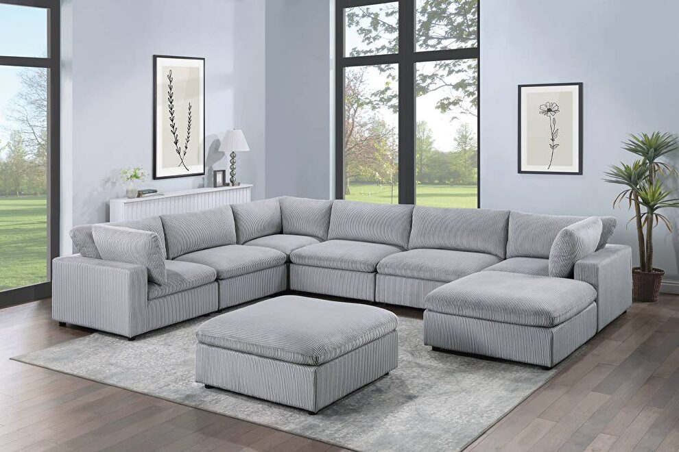 Light gray corduroy 8pcs modular sectional sofa by Poundex