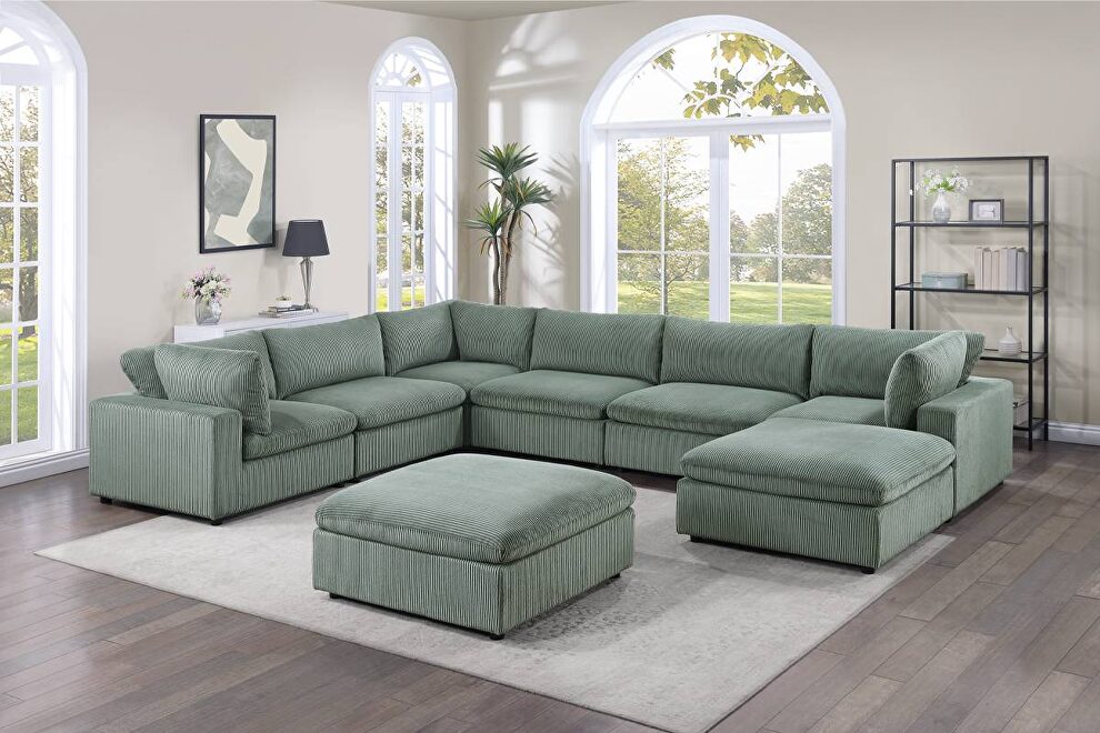 Sage green corduroy 8pcs modular sectional sofa by Poundex