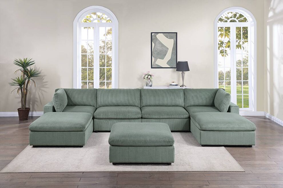 Sage green corduroy 7pcs modular sectional sofa by Poundex