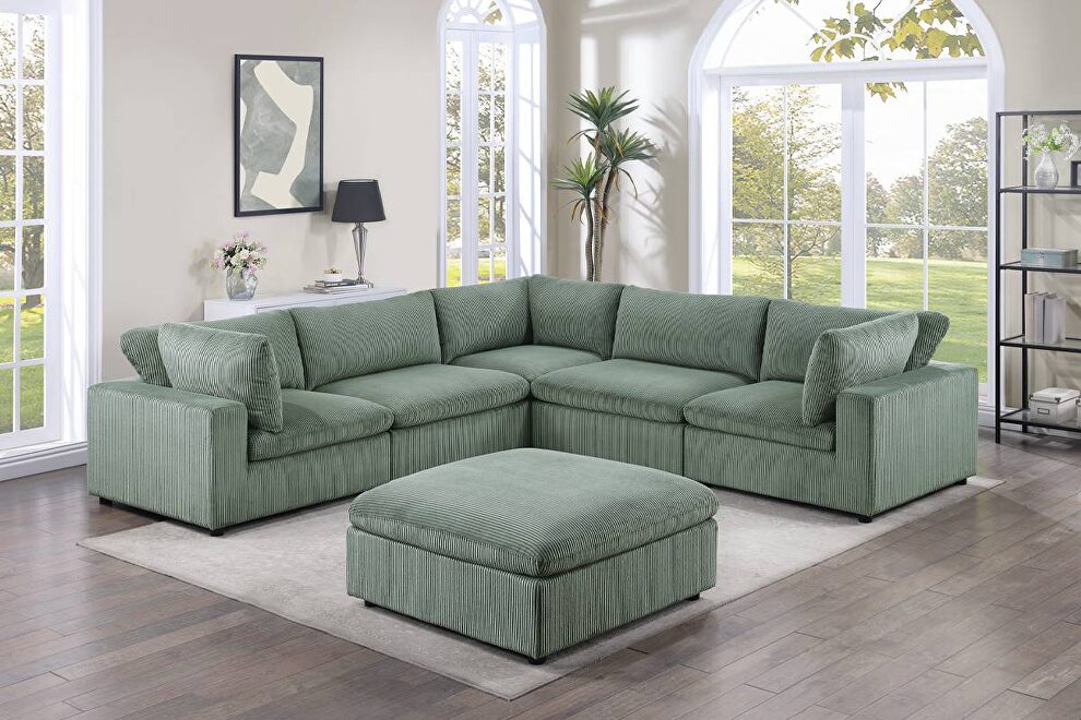 Sage green corduroy 6pcs modular sectional sofa by Poundex