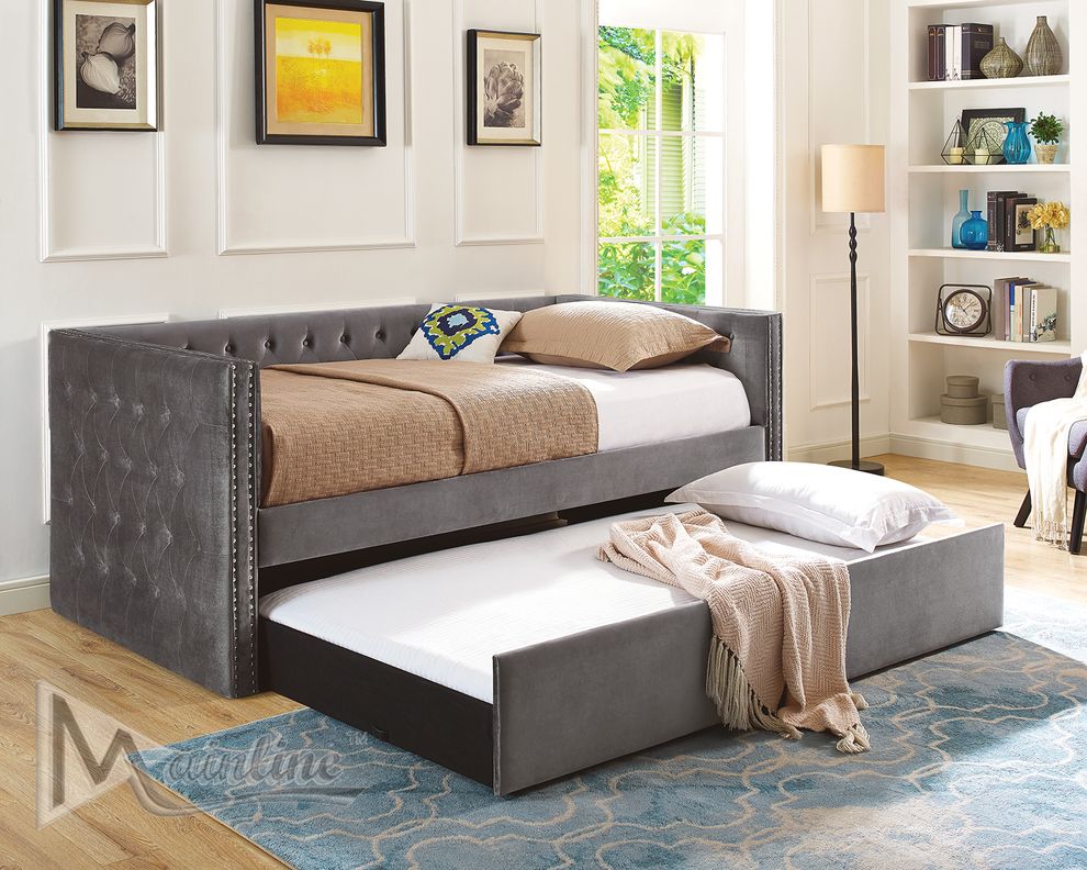 Gray tufted twin size daybed w/ trundle & platforms by Mainline