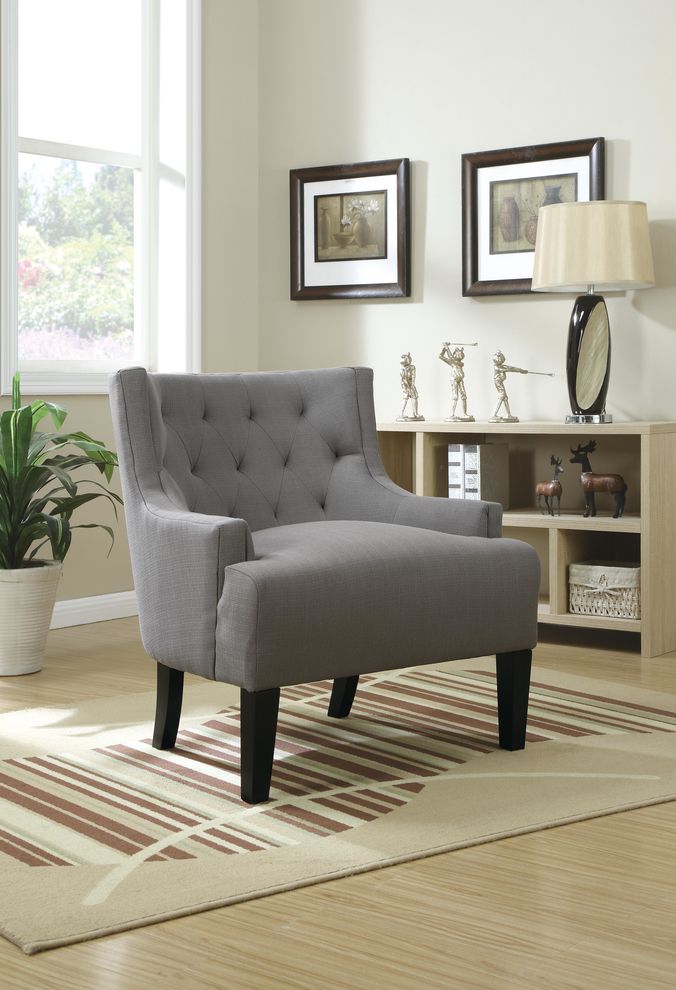 Polyfiber linen-like gray fabric casual style chair by Poundex