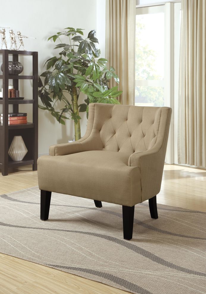 Polyfiber linen-like beige fabric casual style chair by Poundex
