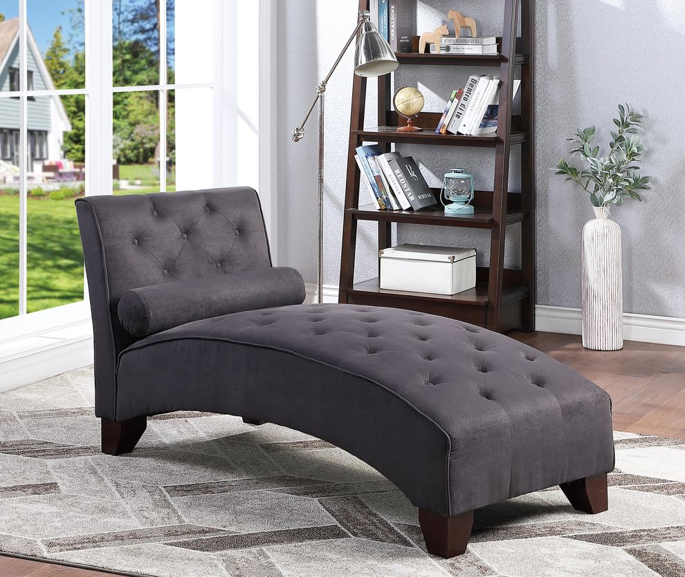 Ebony microfiber tufted chaise lounger by Poundex
