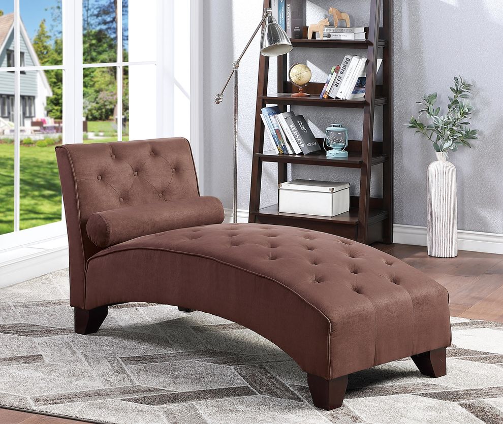 Chocolate microfiber tufted chaise lounger by Poundex