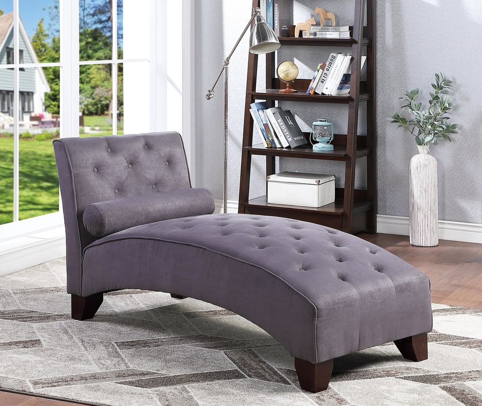 Gray microfiber tufted chaise lounger by Poundex