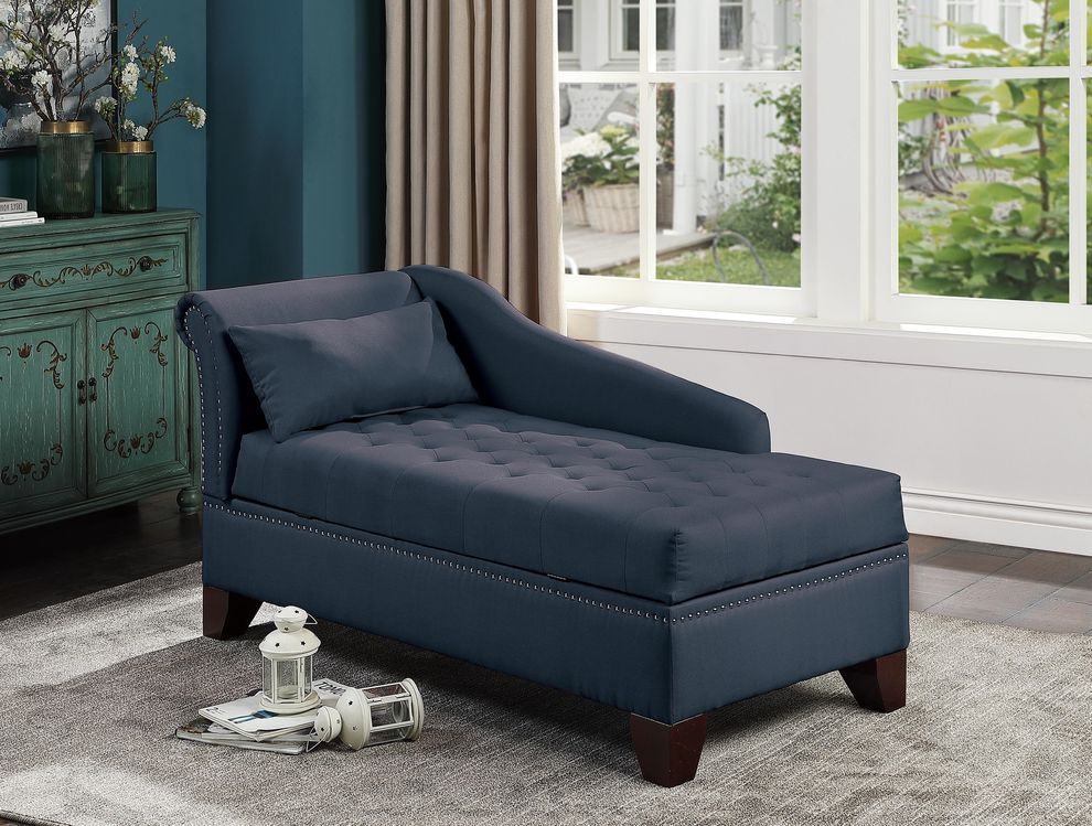 Dark blue polyfiber chaise lounge by Poundex