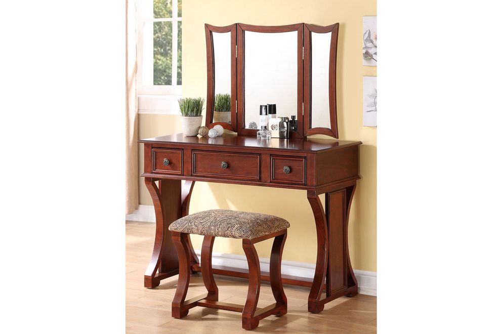 Modern cherry vanity w/ matching stool by Poundex