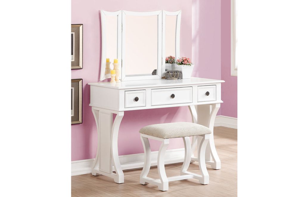 Modern white vanity w/ matching stool by Poundex