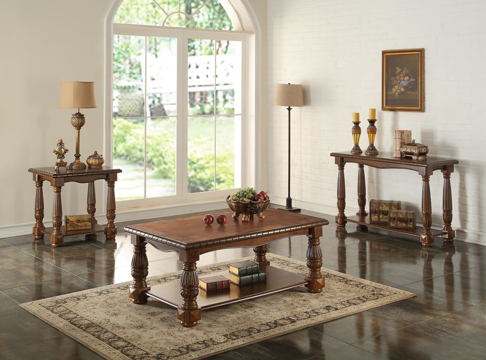 Classical walnut wood coffee table by Poundex