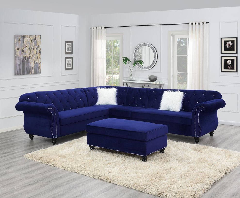 4pcs royal style tufted back blue sectional sofa by Poundex