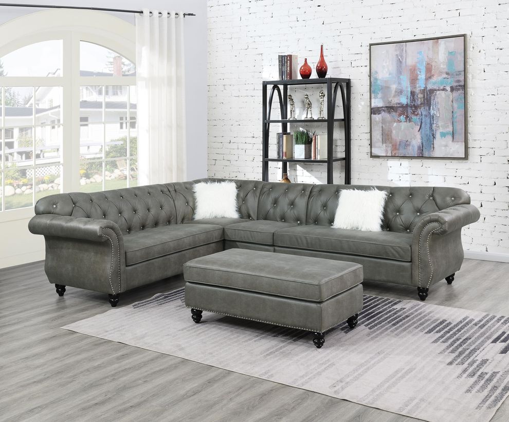 4pcs royal style tufted back slate gray sectional sofa by Poundex
