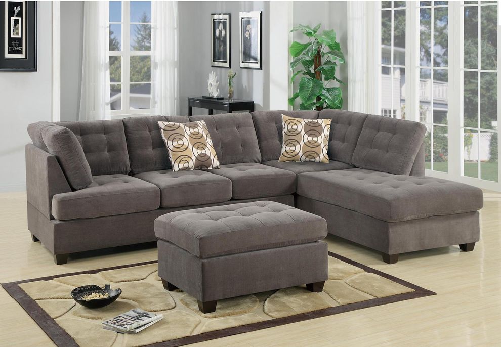 Waffle suede / charcoal 2 PCS sectional couch by Poundex