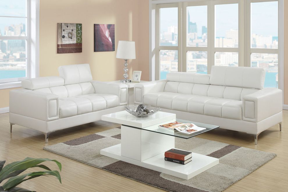 Cream bonded leather 2pcs sofa and loveseat set by Poundex