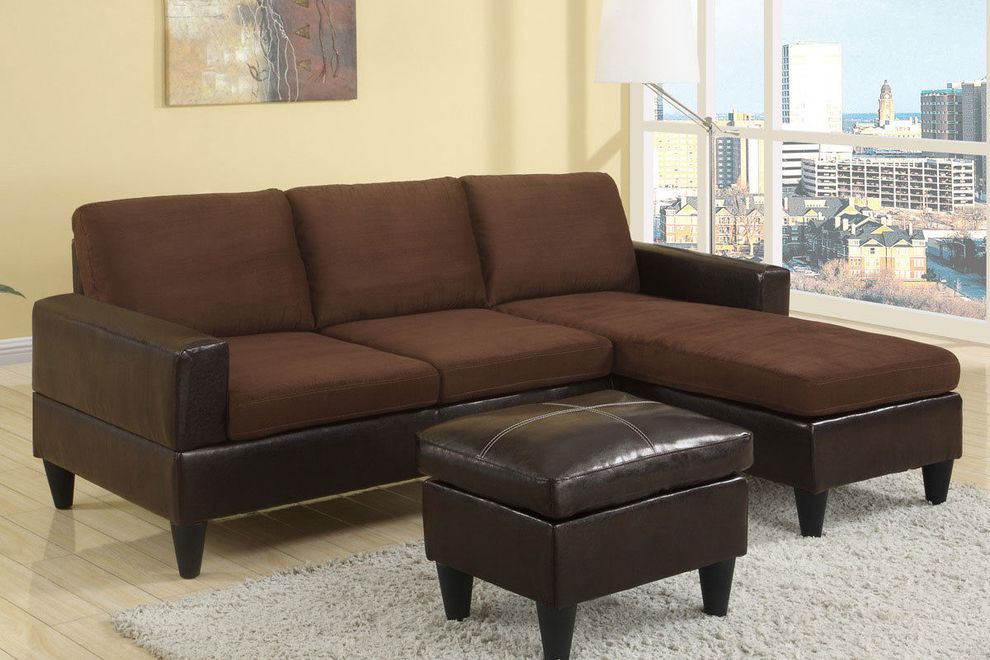 Small caramel sectional with ottoman set by Poundex