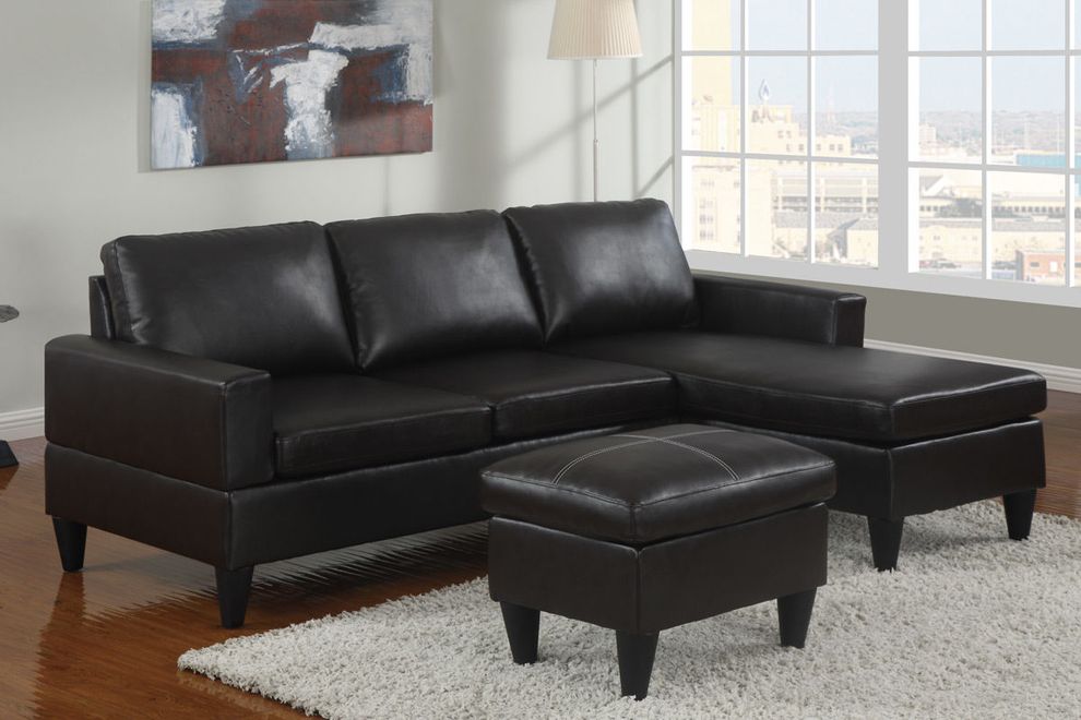 Small black sectional with ottoman set by Poundex