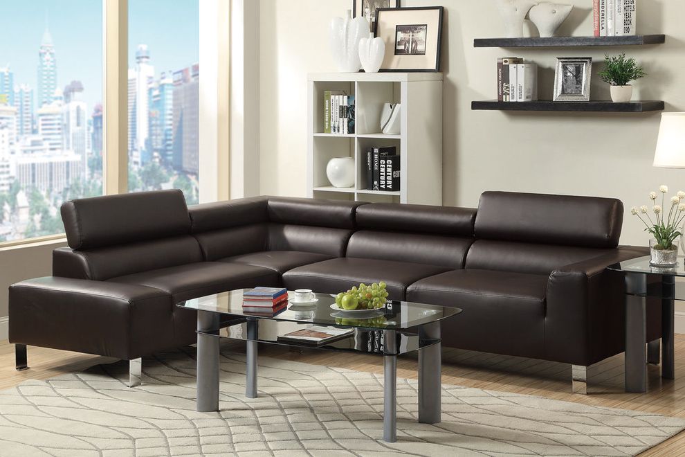 Modern low-profile sectional sofa in espresso by Poundex