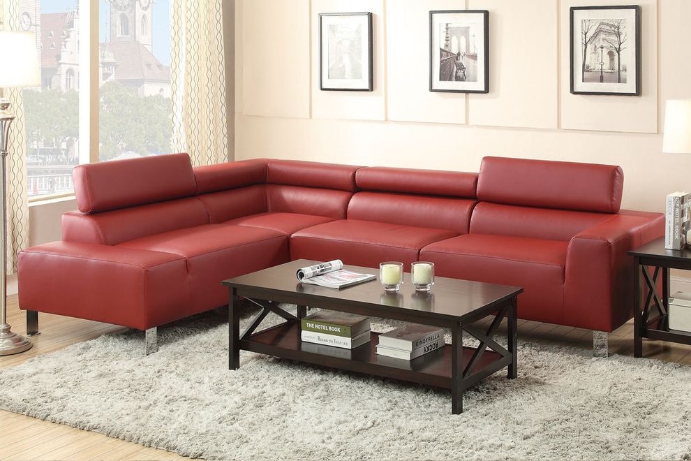 Modern low-profile sectional in burgundy red by Poundex