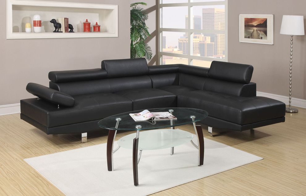 Black 2pcs sectional w/ adjustable headrests by Poundex