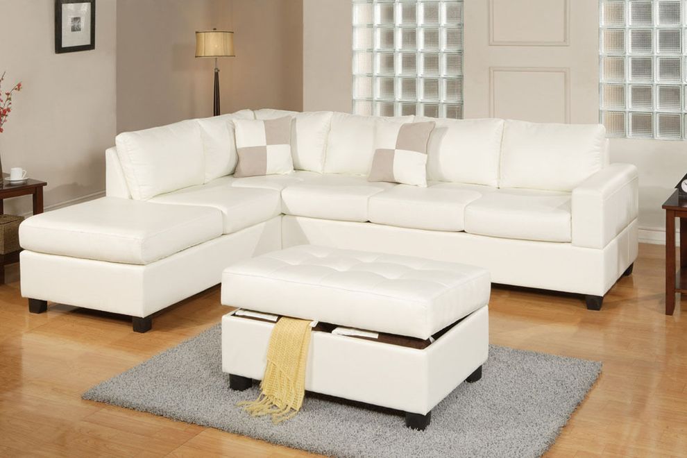 Casual cream bonded leather match sectional couch by Poundex