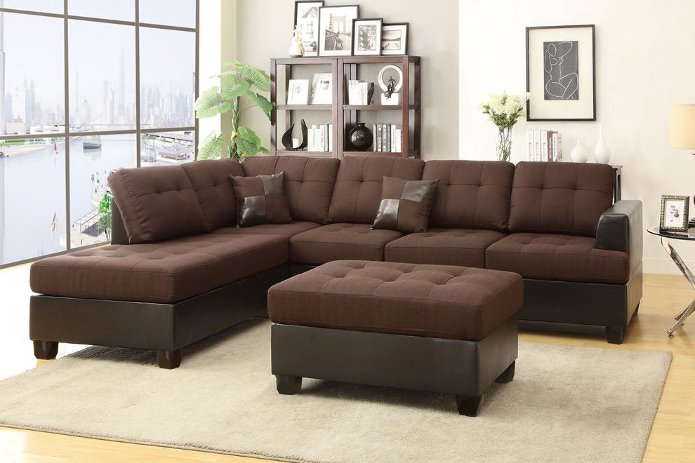 Chocolate reversible casual sectional couch by Poundex