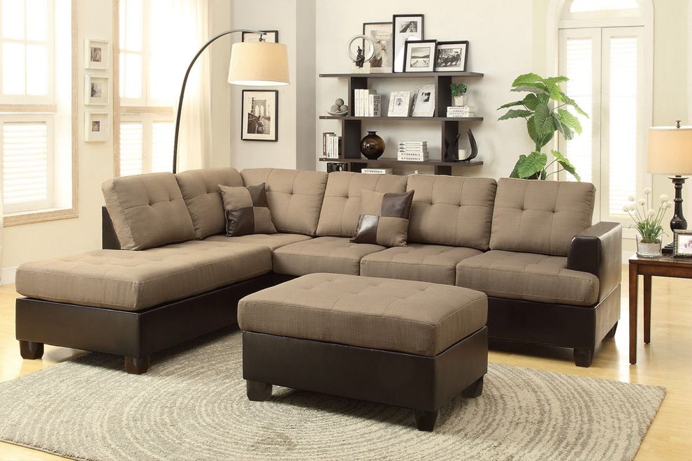 Tan reversible casual sectional couch by Poundex