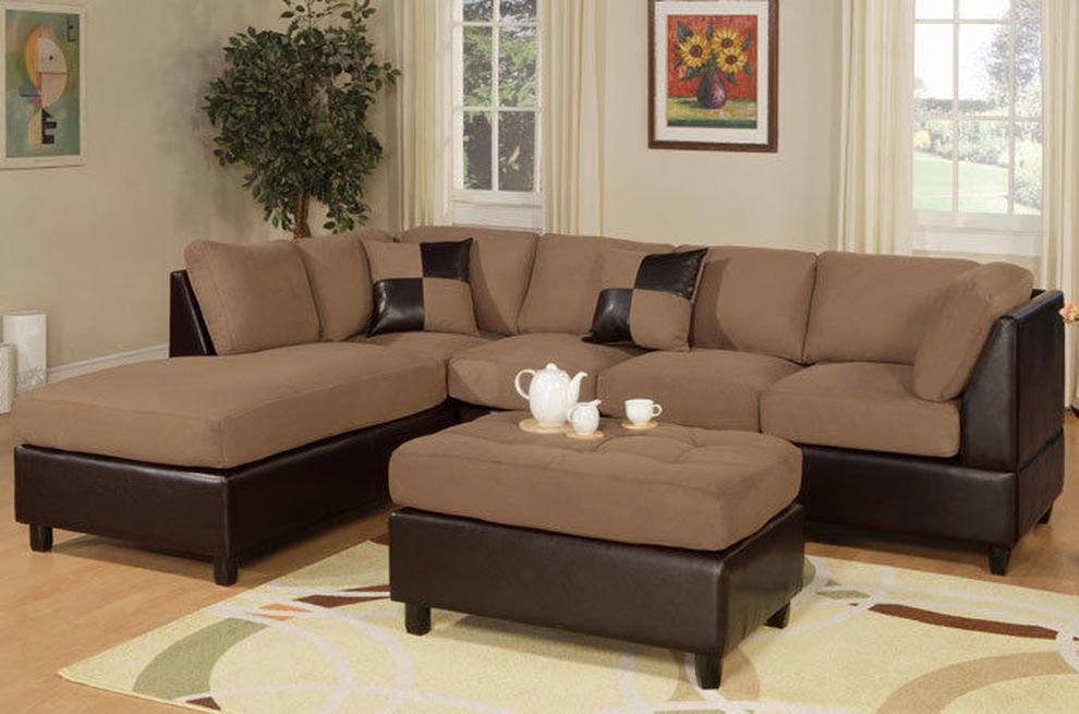 Saddle microfiber/faux leather sectional set by Poundex
