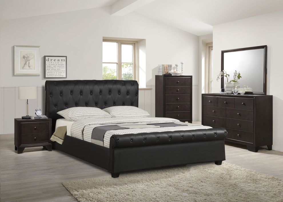 Black leatherette platform bed by Poundex