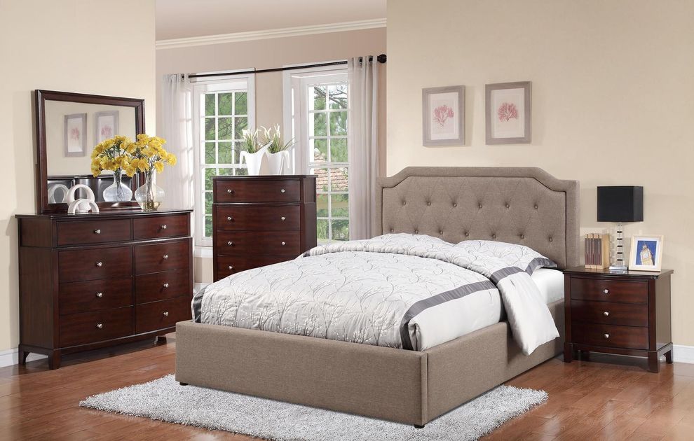 Tufted button tan fabric storage full bed by Poundex