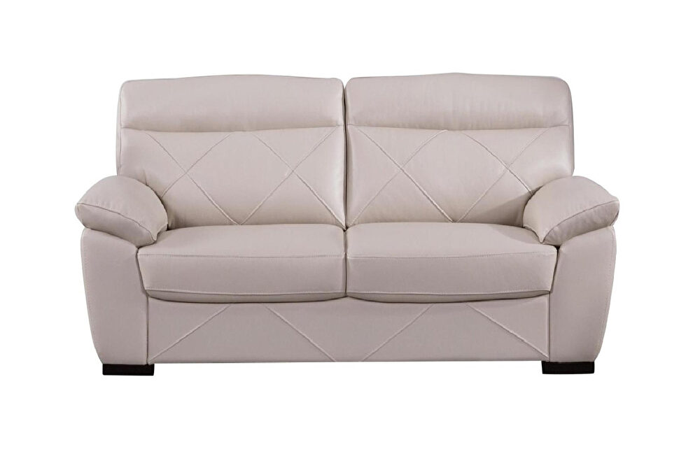 Bone leather modern loveseat in low profile by Beverly Hills