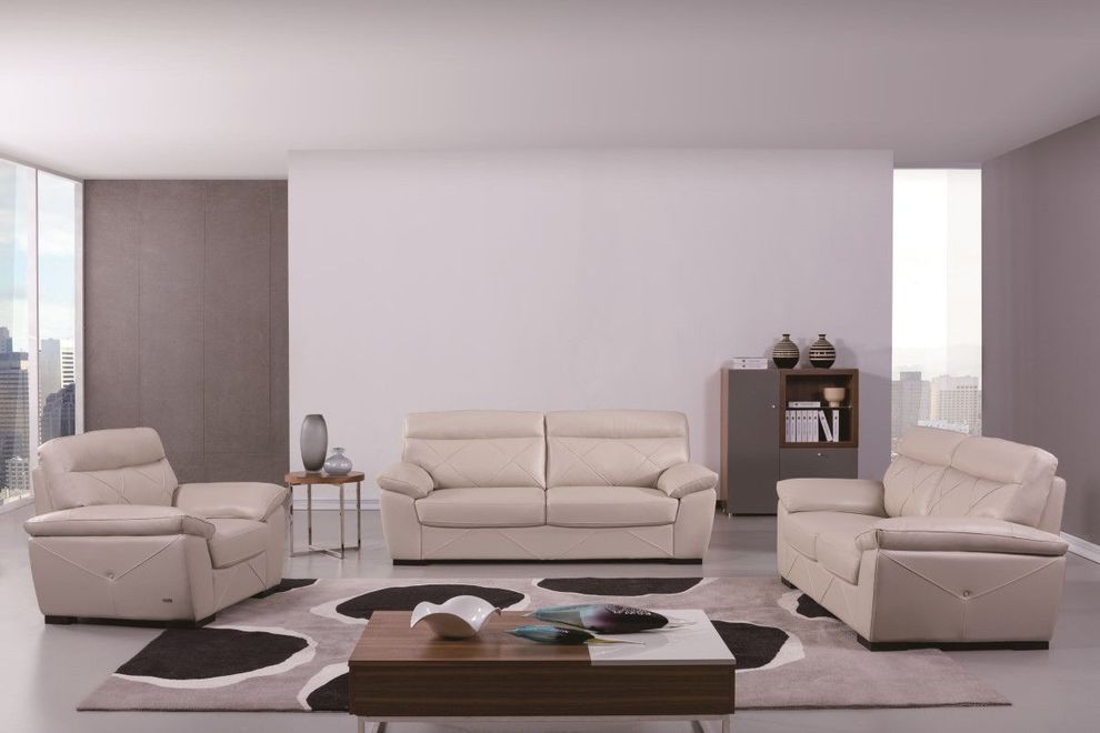 Bone leather modern sofa in low profile by Beverly Hills