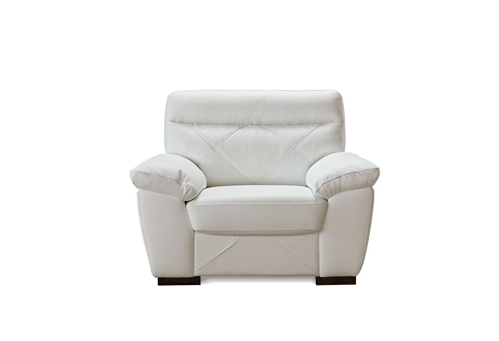 White leather modern chair in low profile by Beverly Hills