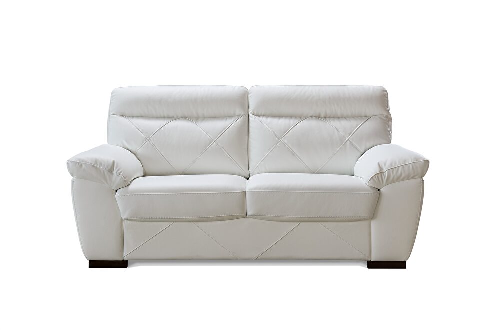 White leather modern loveseat in low profile by Beverly Hills