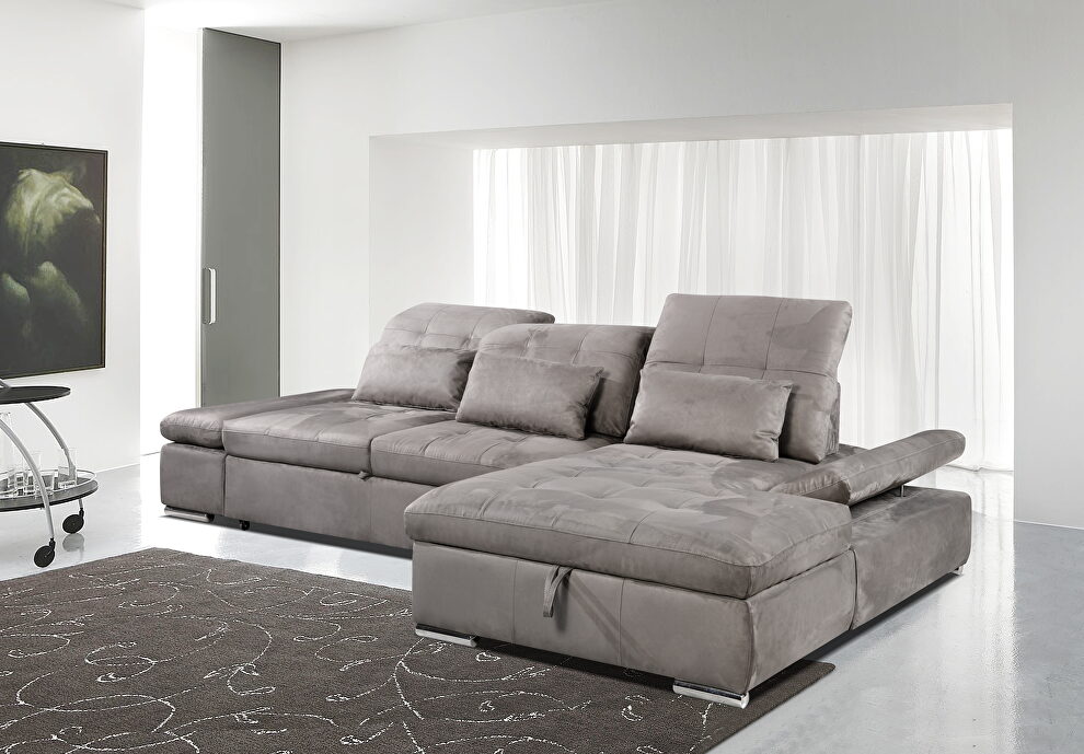 Gray microfiber sleek sectional couch w/ storage by SofaCraft