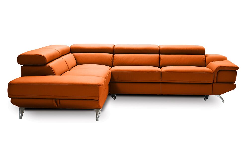 Orange storage sectional in leather by SofaCraft