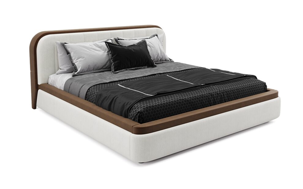 Stylish two-toned fabric / faux leather king storage bed by SofaCraft