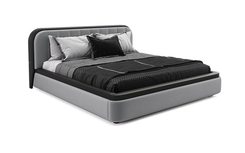 Stylish two-toned fabric / faux leather storage king bed by SofaCraft