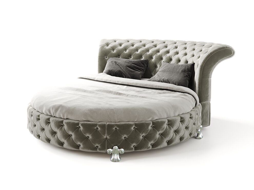 Elegant velvet fabric tufted round bed by SofaCraft