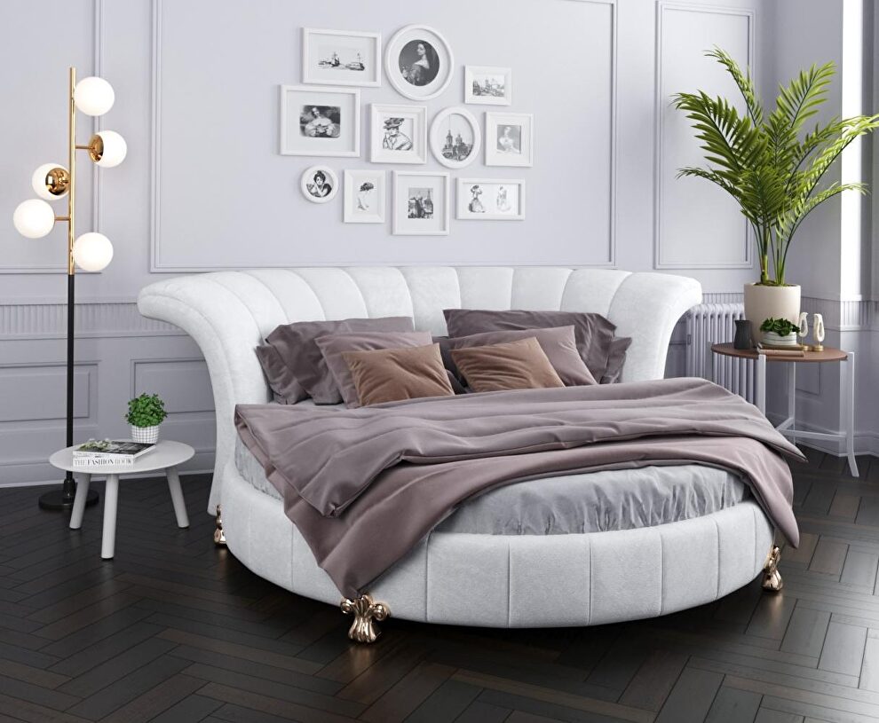 Elegant white pvc leather round bed by SofaCraft