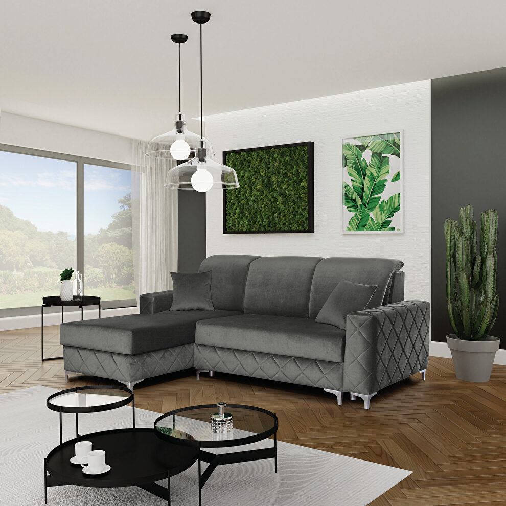 Sleeper left-facing sectional sofa in green velvet fabric by Skyler Design