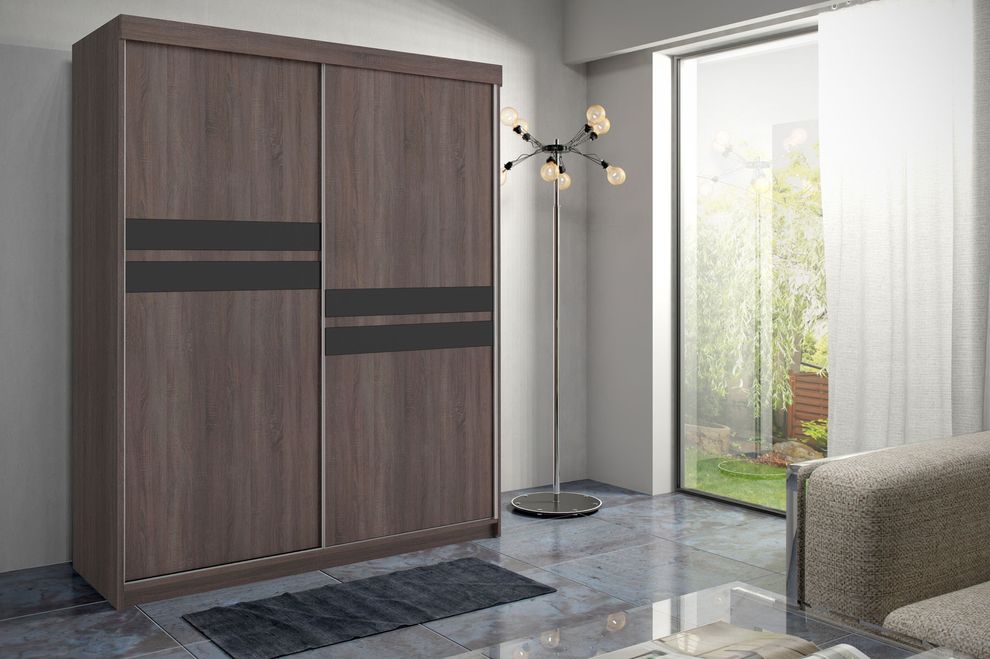 Black glass/chocolate wood wardrobe/closet by Skyler Design