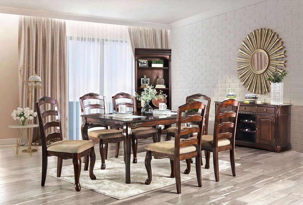 Dark walnut casual style family size dining table by Furniture of America