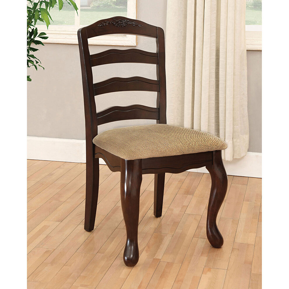 Dark walnut/ tan padded seat dining chair by Furniture of America