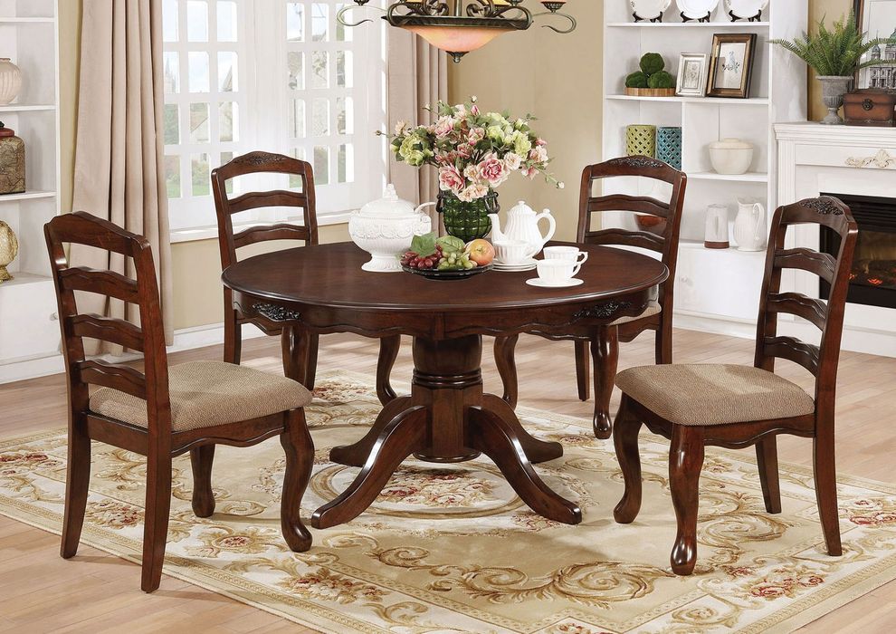Dark walnut casual style round dining table by Furniture of America